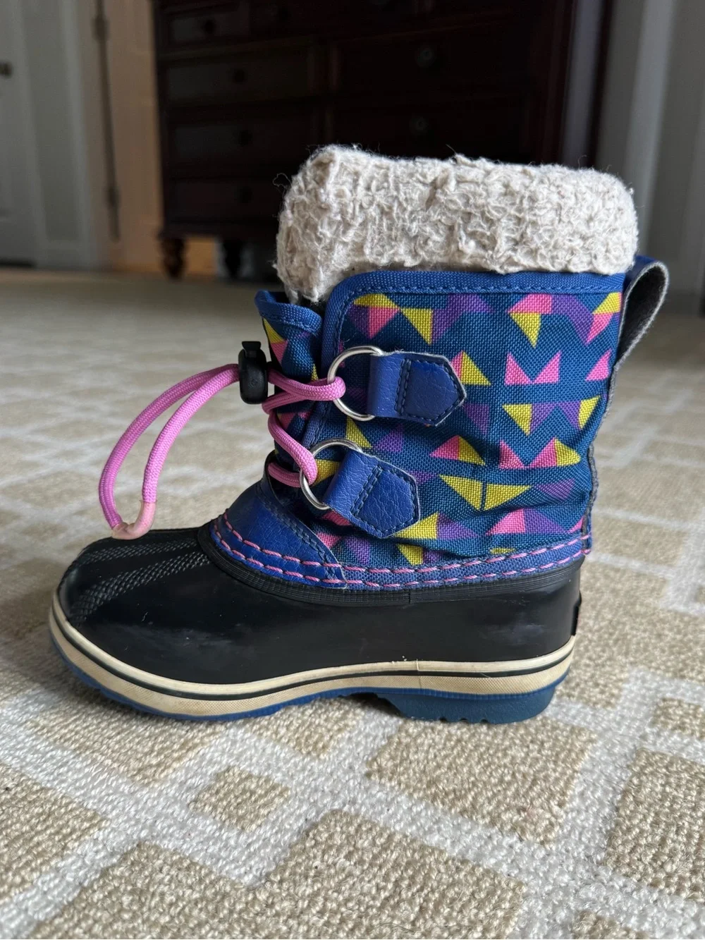 Sorel Yoot Pac Nylon Waterproof Insulated Snow Boots Blue Pink Girls Size 10